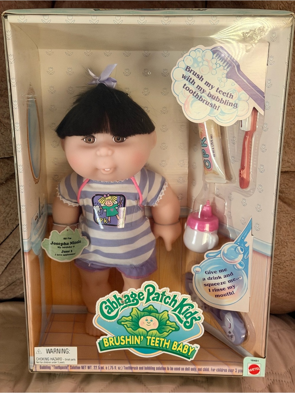 Cabbage Patch Kids Brushing Teeth Baby Doll - Purple Striped Outfit